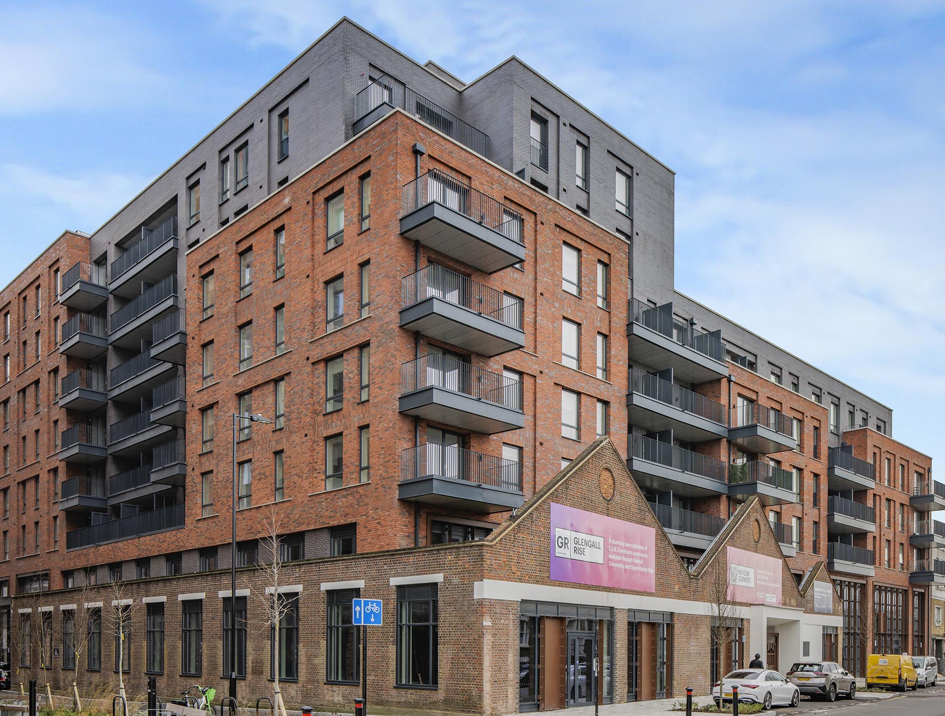 Glengall Rise and the retained old warehouse frontage